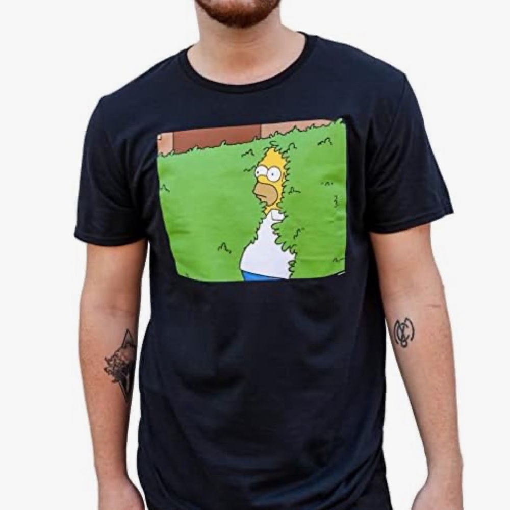 Graphic Black T-Shirt The Simpsons Homer in Bush Meme Mens